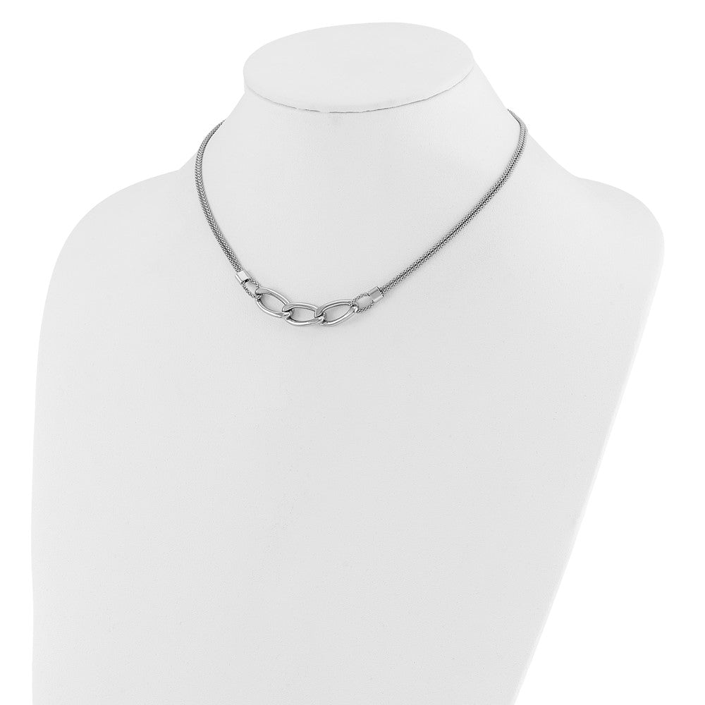 Sterling Silver Rh-plat Polished Multi-Strand w/2in ext. Necklace