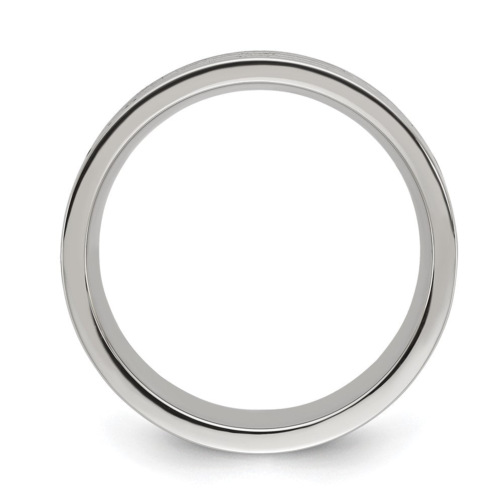 Chisel Stainless Steel Polished with Wood, Imitation Meteorite and Red Stone Inlay 8mm Band Size - 12