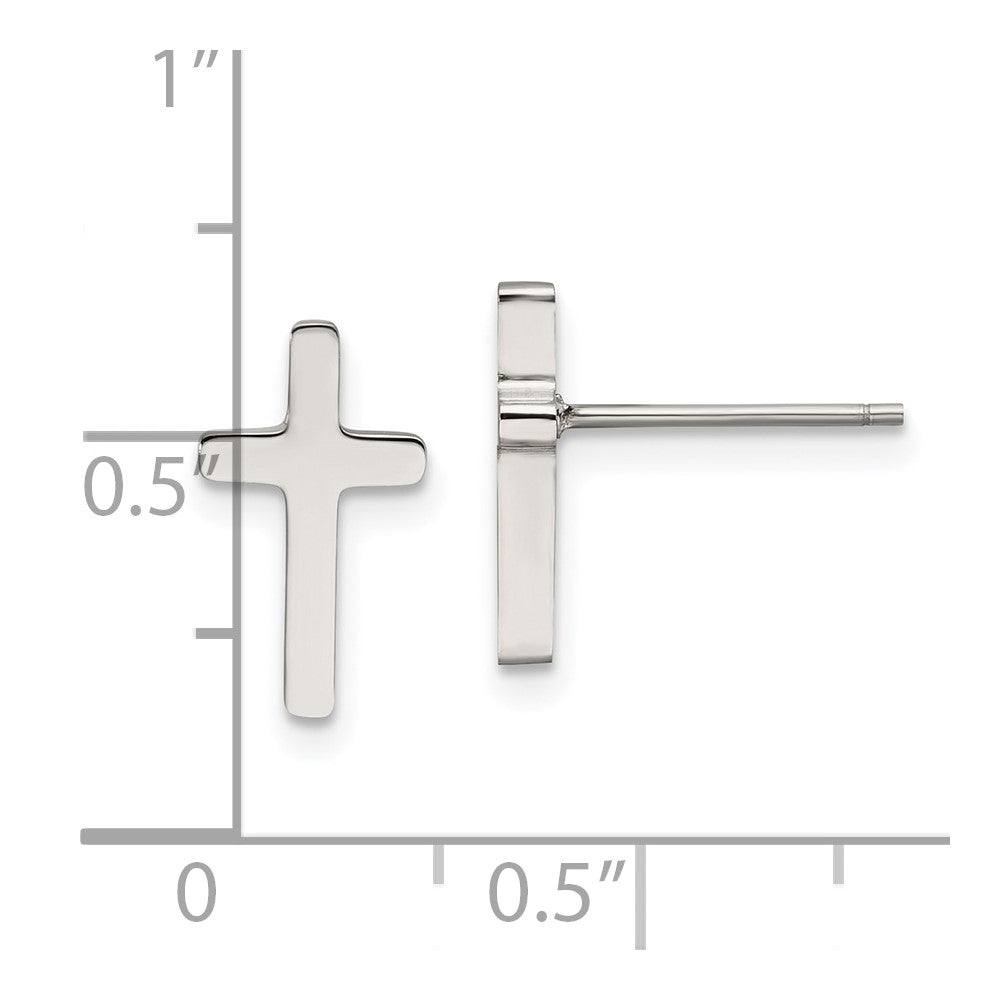 Stainless Steel Polished Cross Post Earrings