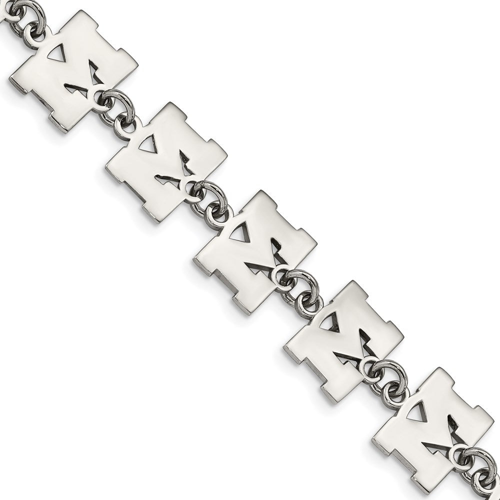 Stainless Steel LogoArt University of Michigan Letter M Link 6.5 inch Bracelet with 1.5 inch Extender QST515UM