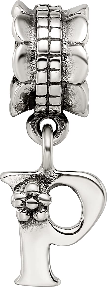 925 Sterling Silver Polished Artisan Oxidized Reflections Letter Name Personalized Monogram Initial P Dangle Bead Charm