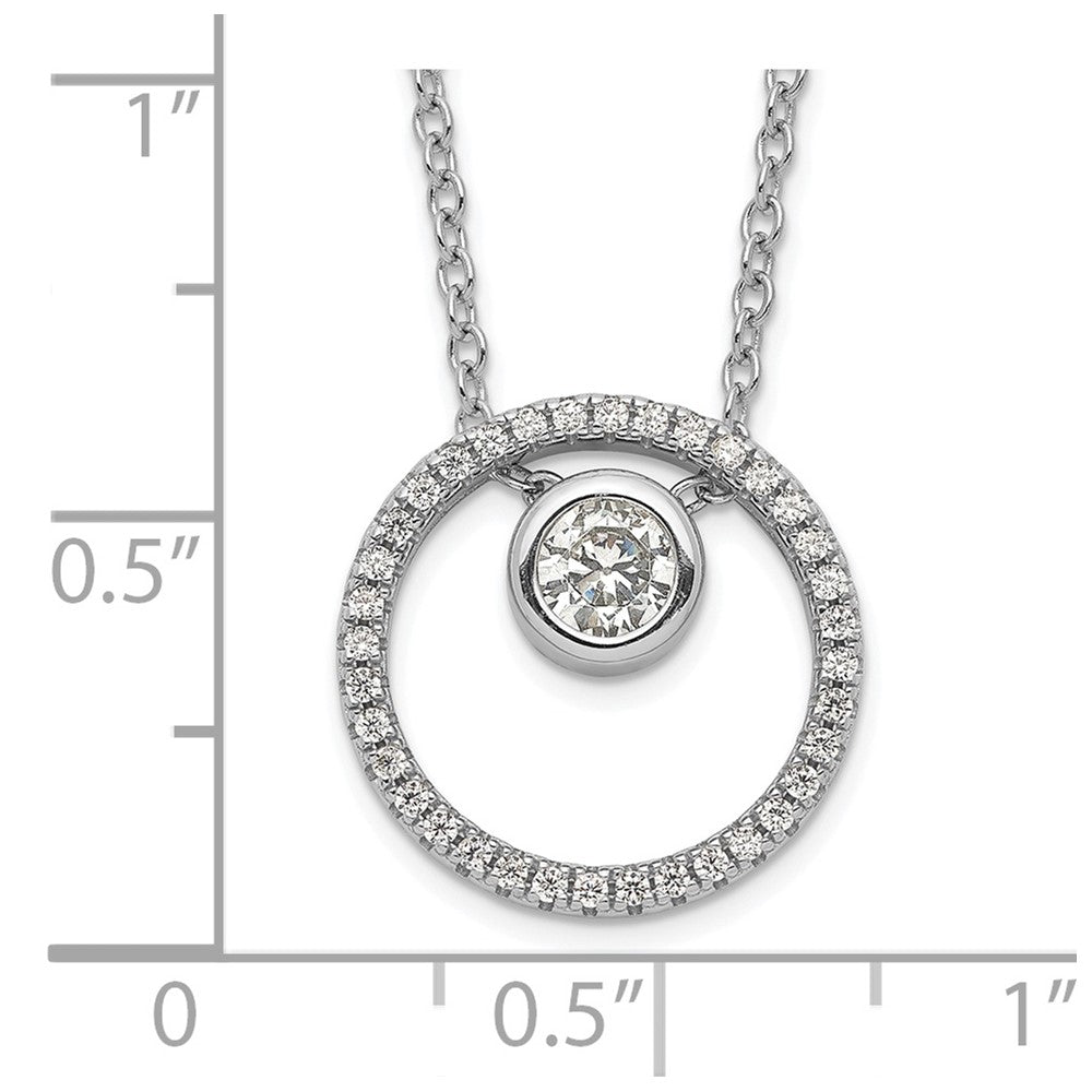 Sterling Silver RH-plated CZ Circle w/1in. Ext. Necklace 16 Inches