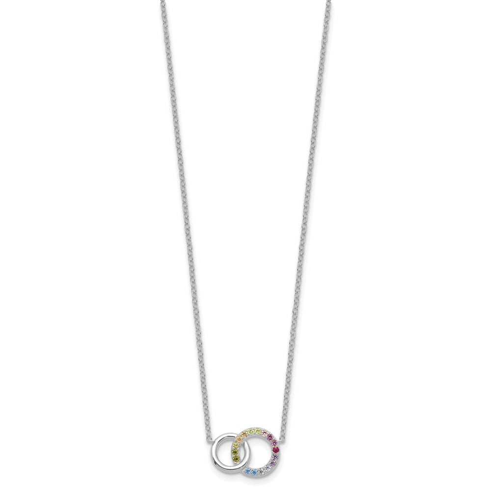 Prizma Sterling Silver Rhodium-plated 16 inch Colorful CZ Intertwined Circle Necklace with 2 inch Extender 16 Inches