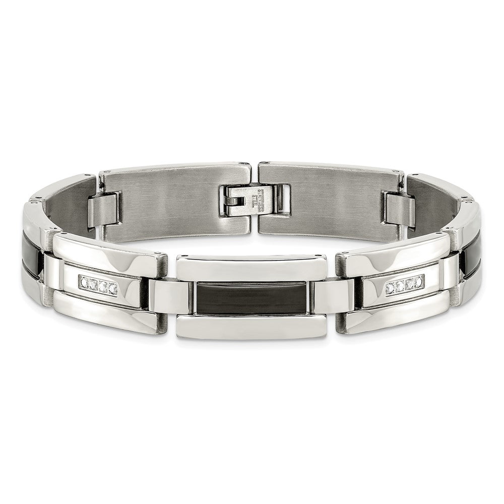 Stainless Steel Polished Black IP-plated 1/4ct tw. Diamond 8.5in Bracelet 8.5 inches