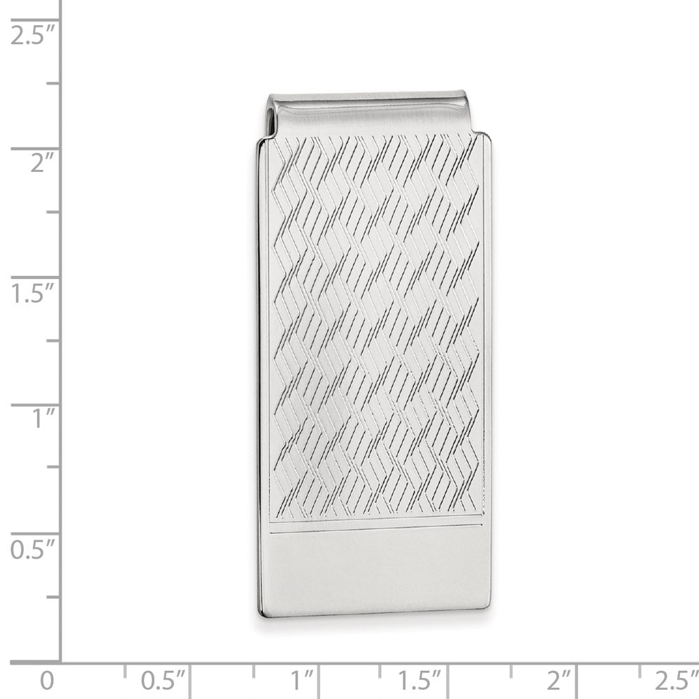 Rhodium-plated Kelly Waters Woven Pattern Hinged Money Clip