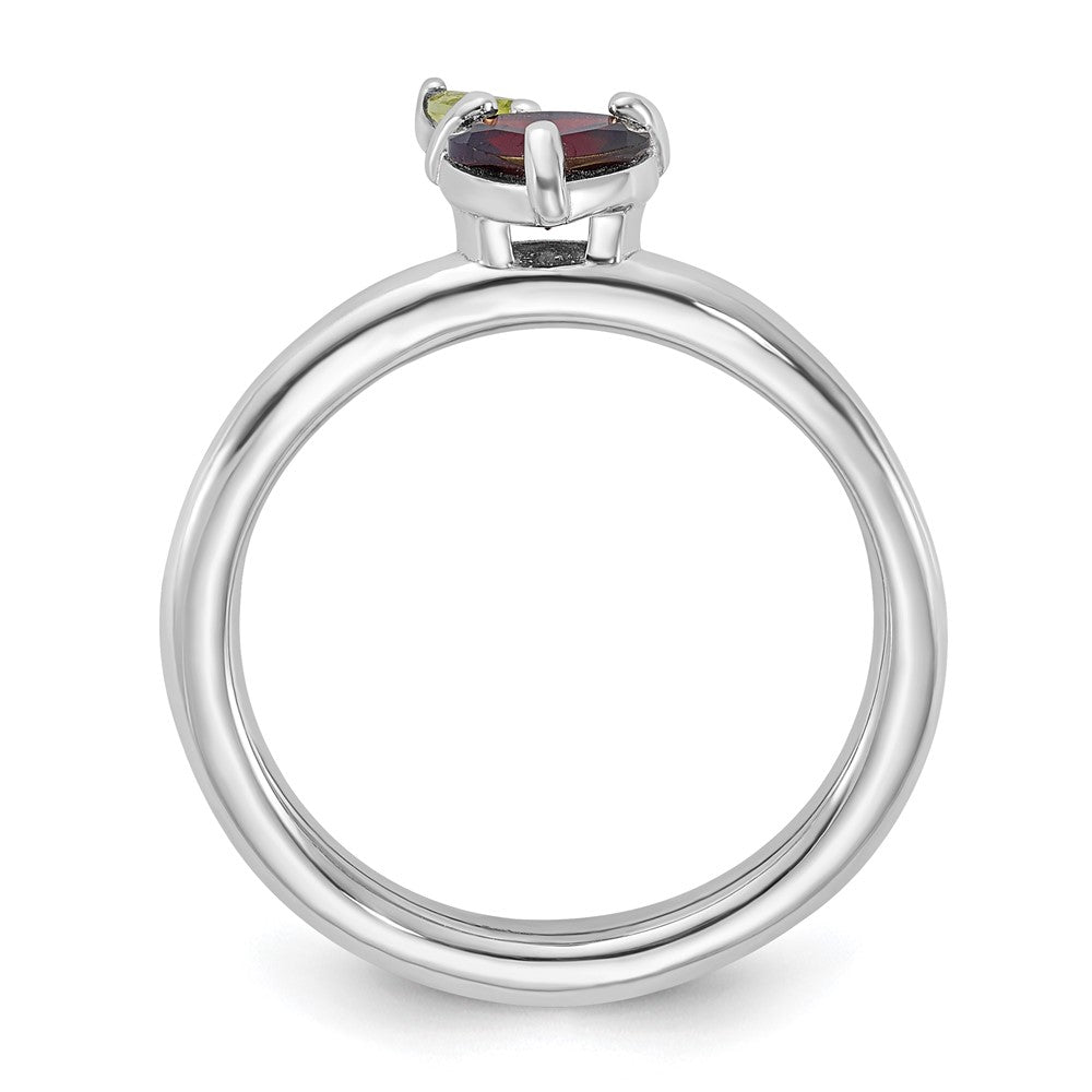 Sterling Silver Stackable Expressions RH-plated Garnet Peridot Apple Ring Size -6