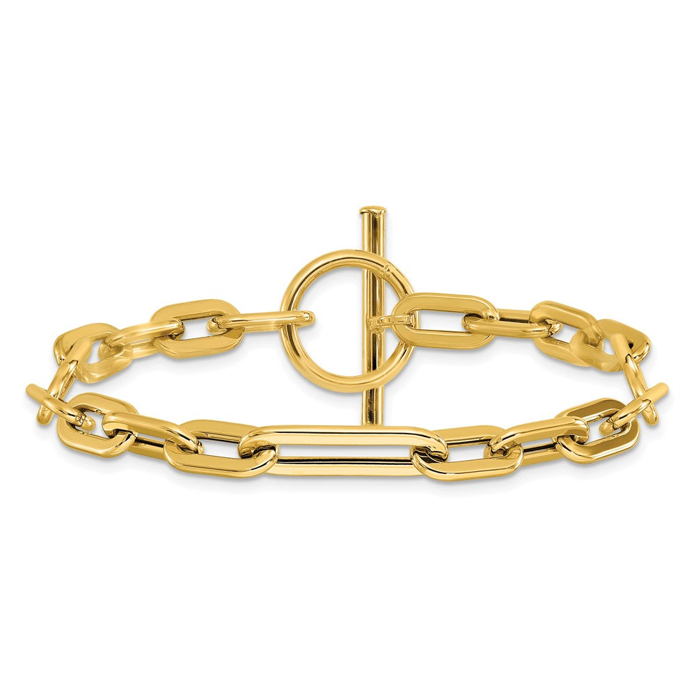 14K Polished Fancy Link Toggle Clasp Bracelet 7.75  inches