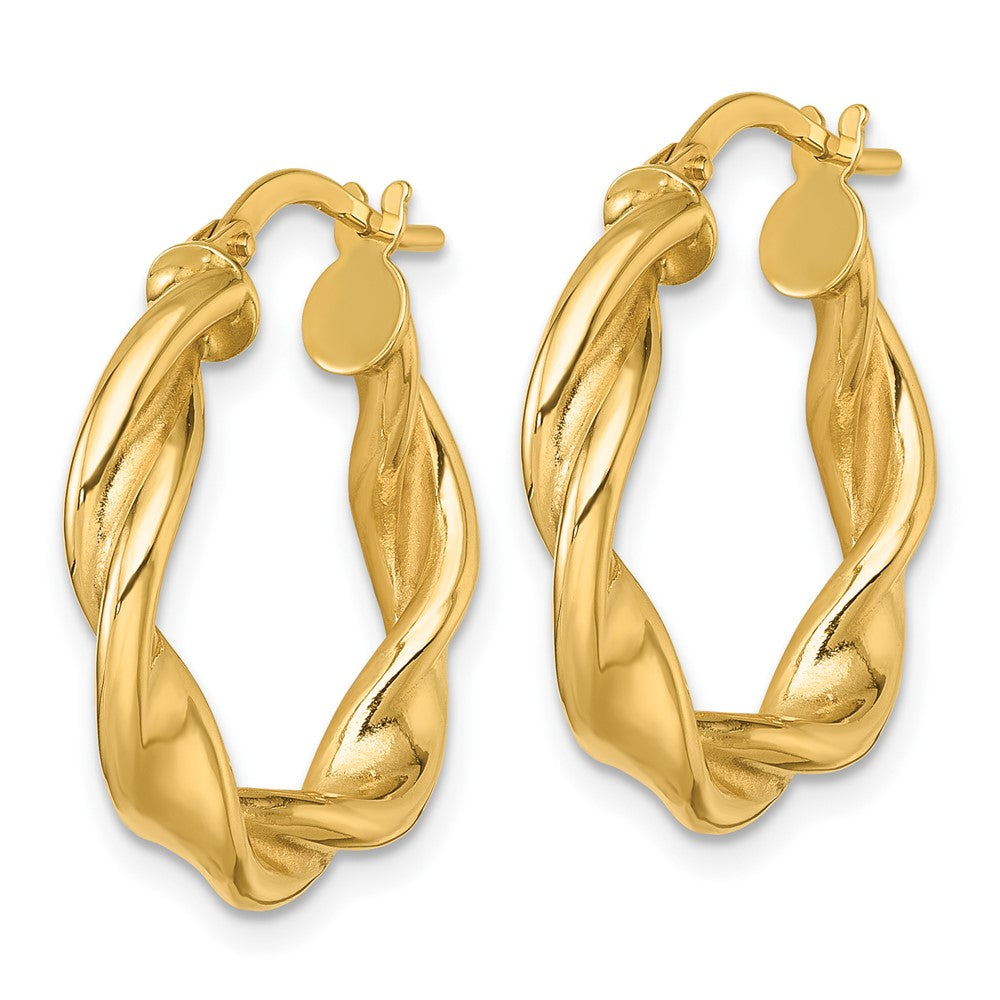 10K Polished Twisted 4.00 x 22mm Tube Hoop Earrings