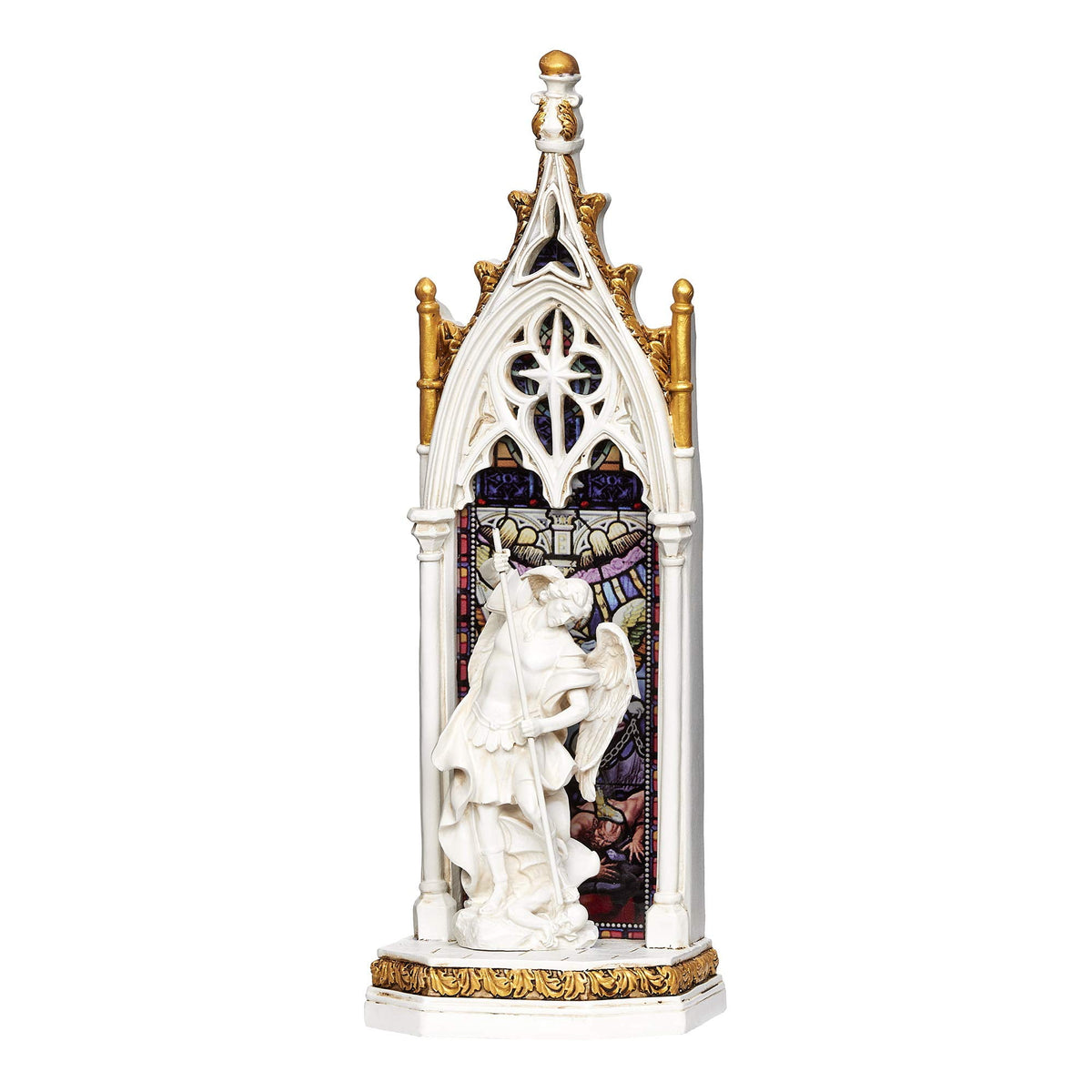 Joseph's Studio by Roman - St. Michael Holy Family Window LED Figure, Renaissance Collection, 11.75" H, Resin and Stone, Religious Gift, Decoration, Battery Operated