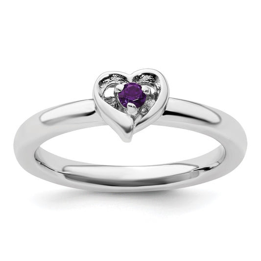 Sterling Silver Stackable Expressions Amethyst Heart Ring Size -6