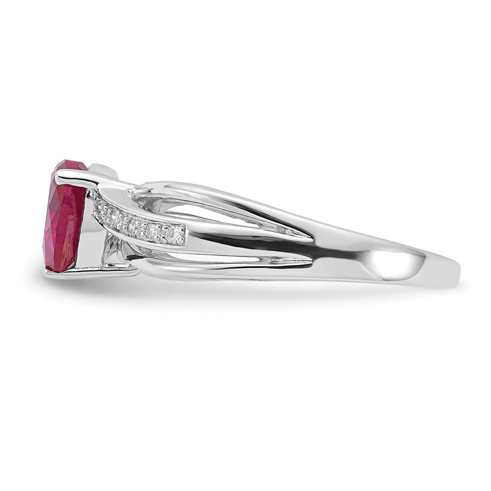 Sterling Silver Polished Diamond and Created Ruby Heart Ring