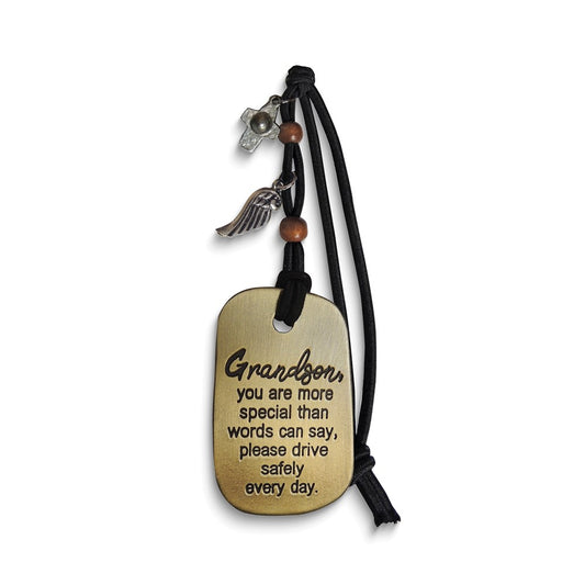 Grandson You Are More Special Black Cord Car Charm