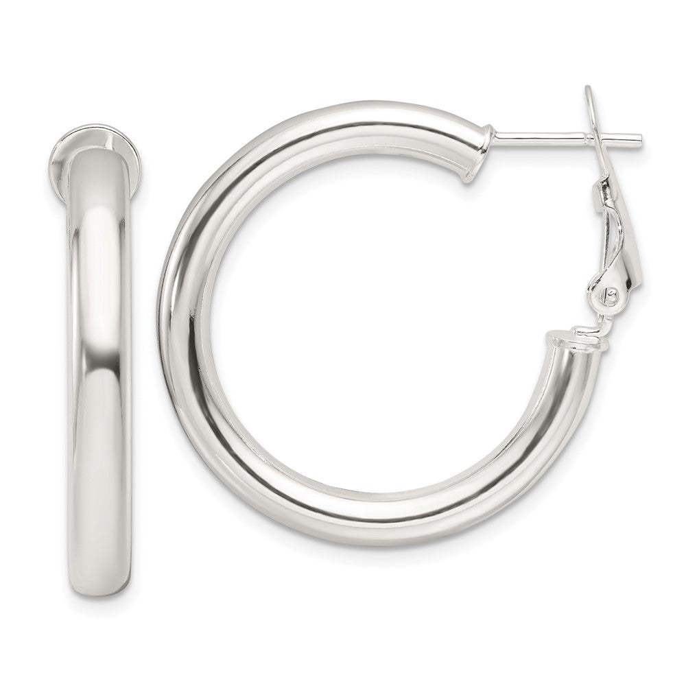 Sterling Silver Polished 30x4mm Omega Back Round Hoop Earrings