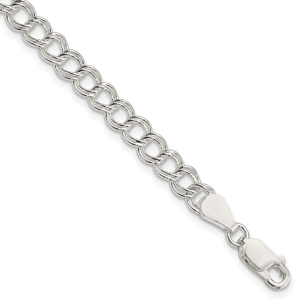 Sterling Silver 5.25mm Solid Double Link Charm Bracelet 6 inches