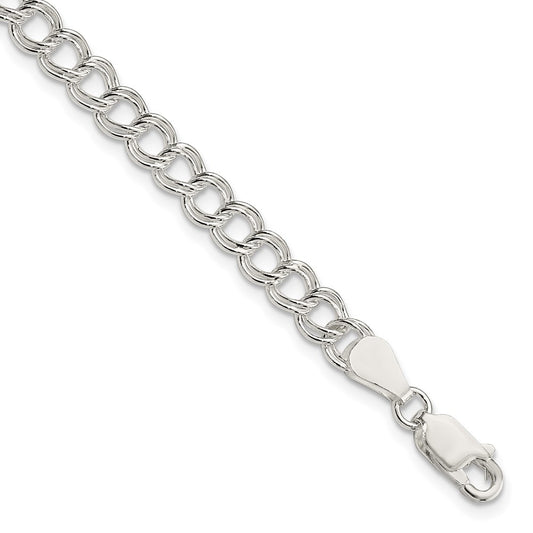 Sterling Silver 5.25mm Solid Double Link Charm Bracelet 6 inches