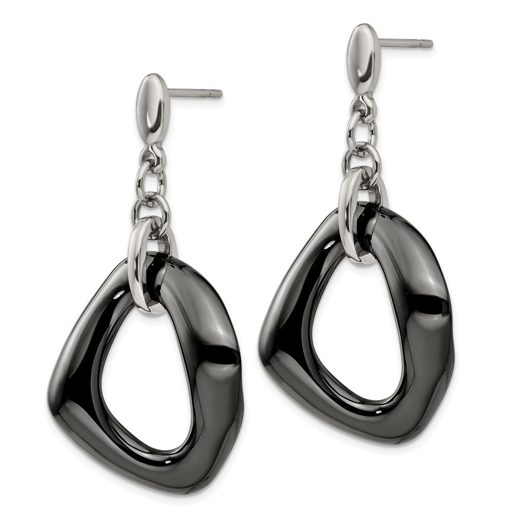 Stainless Steel Polished w/Black Ceramic Post Dangle Earrings