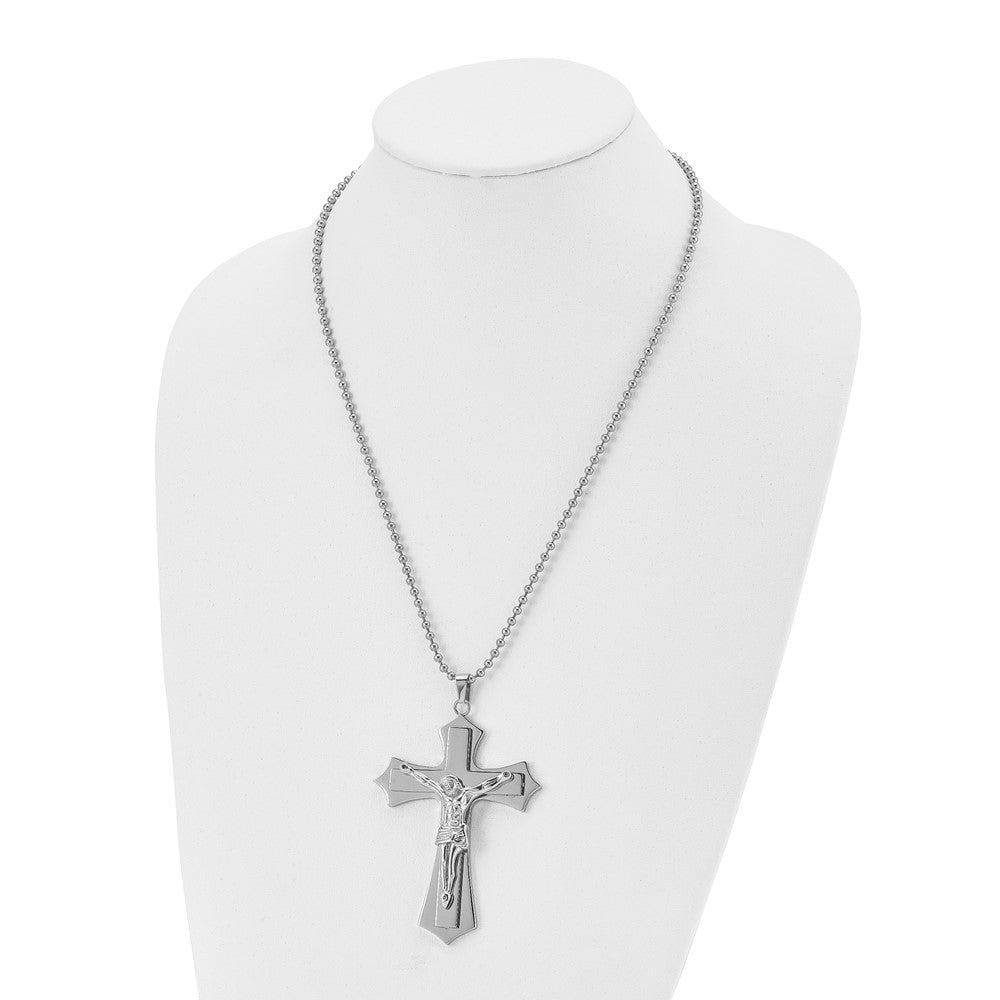 Stainless Steel Polished Large Crucifix 22in Necklace