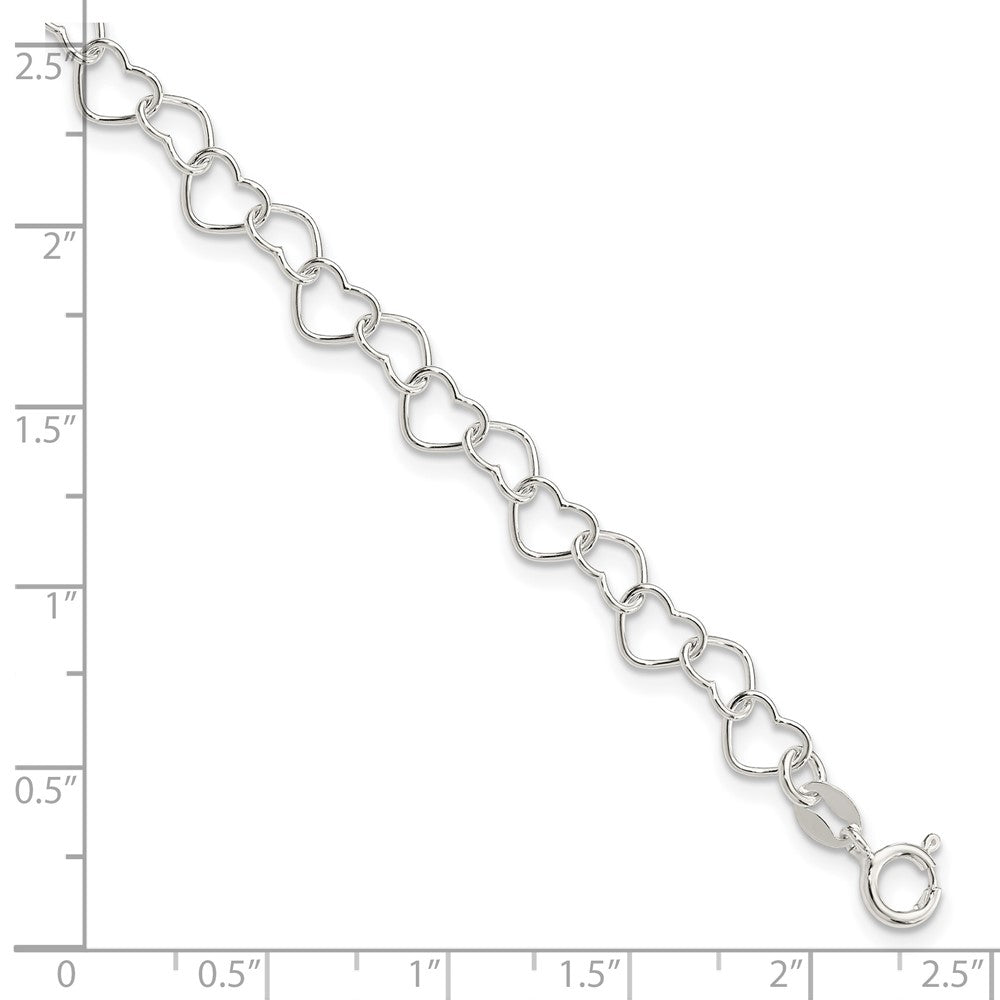 Sterling Silver 6inch Polished Fancy Heart Link Bracelet 6 inches