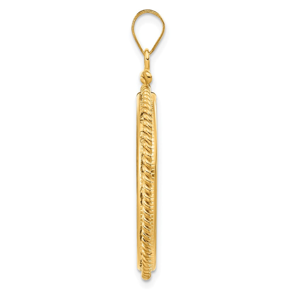 Wideband Distinguished Coin Jewelry 14k Polished Twisted Wire 27.0mm x 2.35mm Screw Top Coin Bezel Pendant