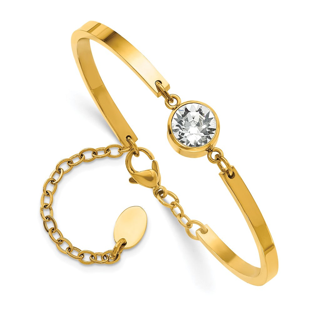Stainless Steel Polished Yellow IP w/Swarovski w/2in ext Bracelet 6.5 inches