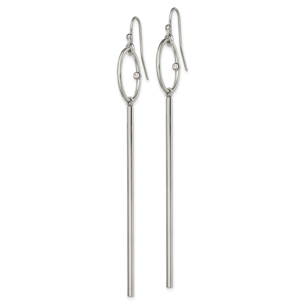 Stainless Steel Polished Circle with Crystal Accent Bar Dangle Earrings