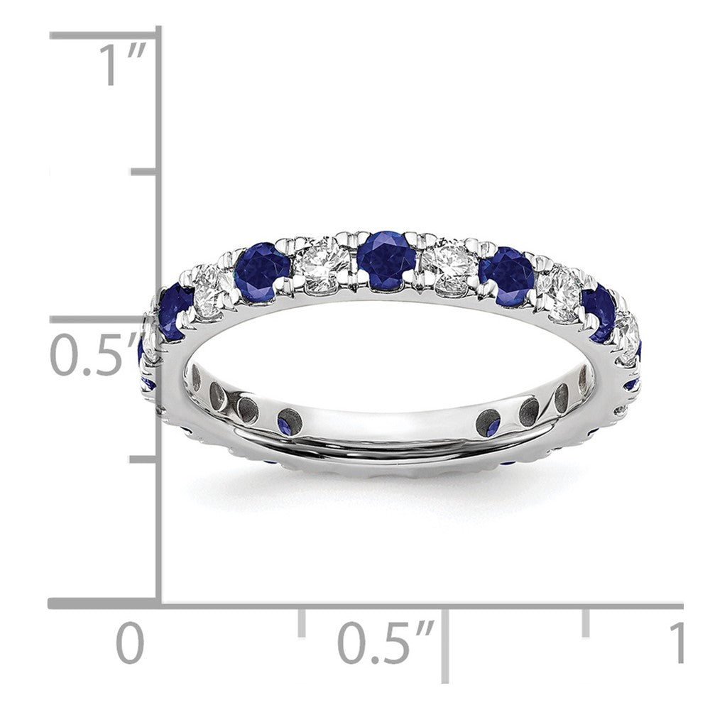 14k White Gold 3/4 carat Lab Grown Diamond VS/SI+ G+ and Lab Created Blue Sapphire Size 4.5 Eternity Band