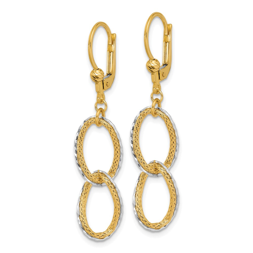 14KTT Pol/Texture/Dia-cut Oval Leverback Dangle Earrings