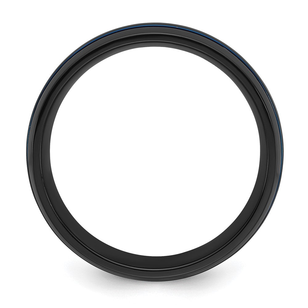 Chisel Black Zirconium Polished with Blue IP-plated Stripes 8mm Band Size - 8.5