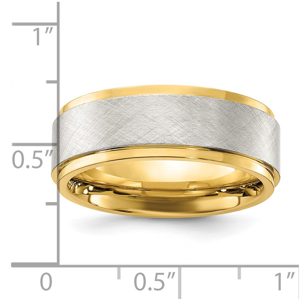 Stainless Steel Polished Yellow IP-plated w/Brushed Center 8mm Band Size - 7