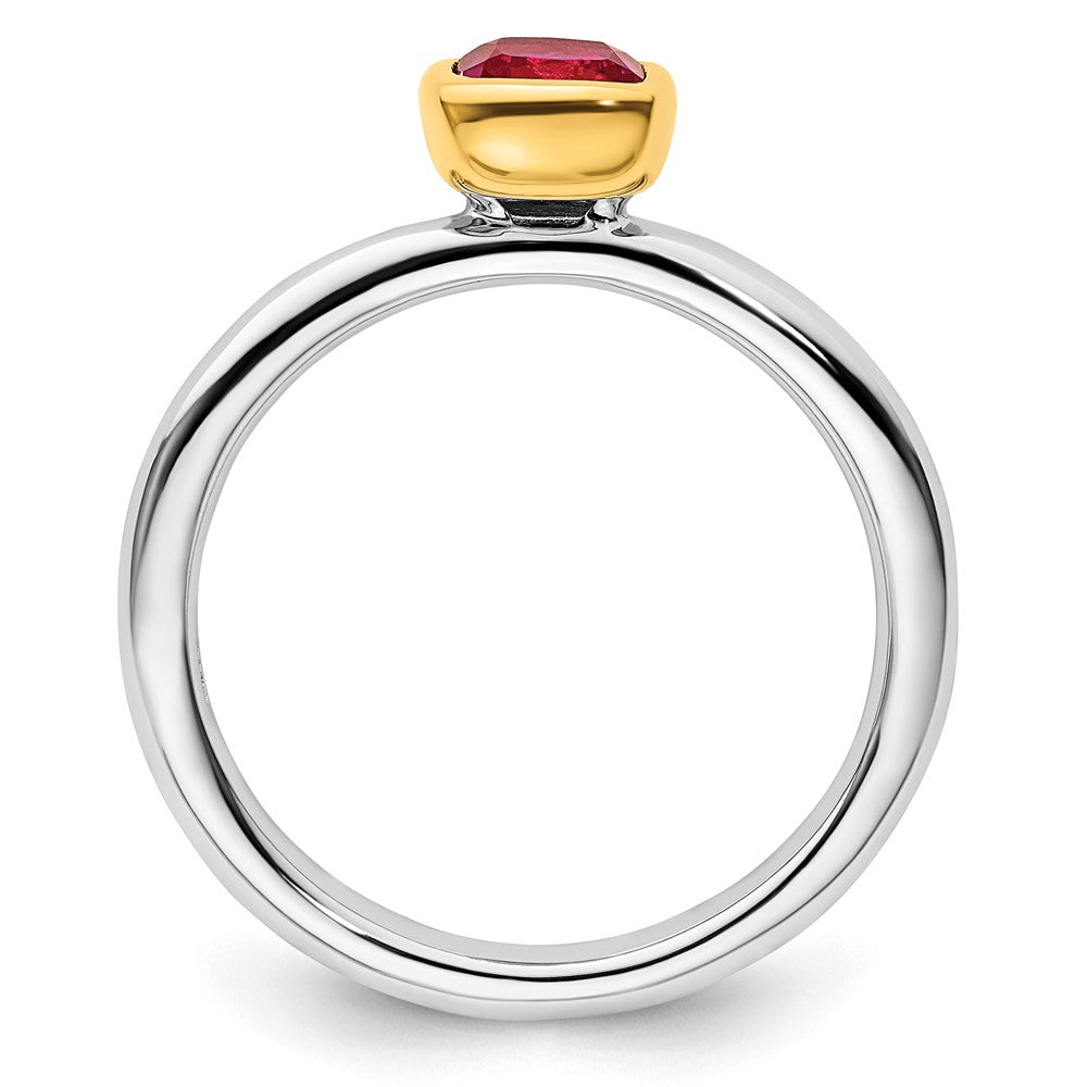 Sterling Silver Stackable Expressions w/Gold-plated Cr. Ruby Ring Size -7