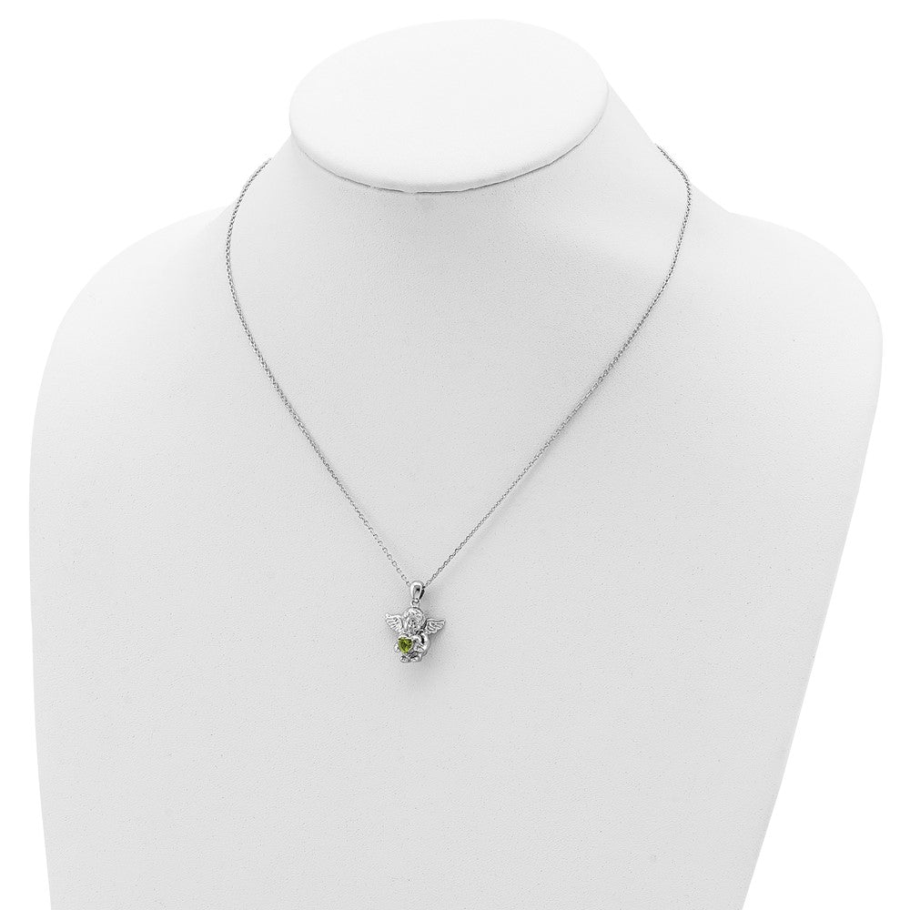 Sterling Silver RH-pltd CZ Aug Birthstone Angel Ash Holder 18in Necklace 18 Inches
