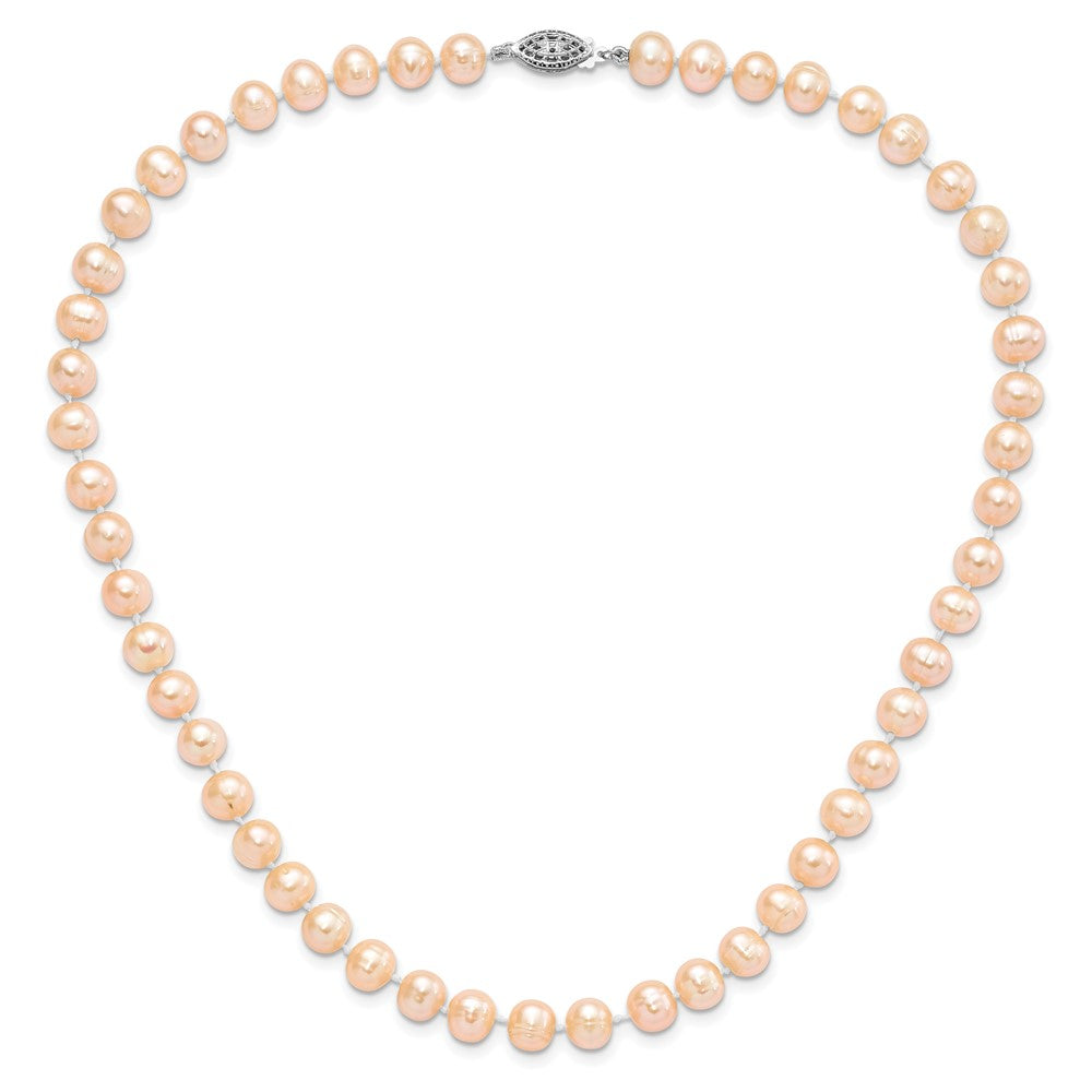 Sterling Silver Rhodium-plated 7-8mm Pink Near-Round Freshwater Cultured Pearl 16 inch Necklace 16 Inches
