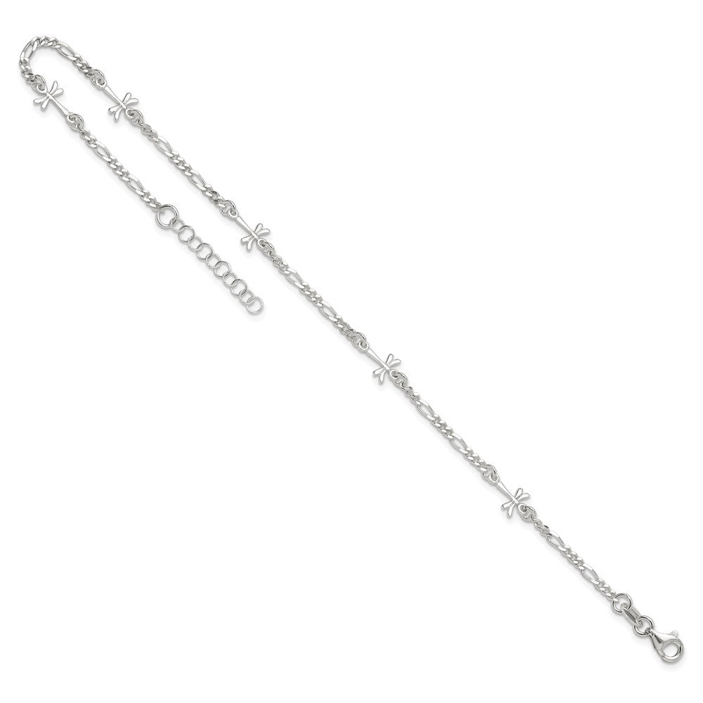 Sterling Silver Polished Dragonfly 8in Plus 1in ext. Anklet 9 inches