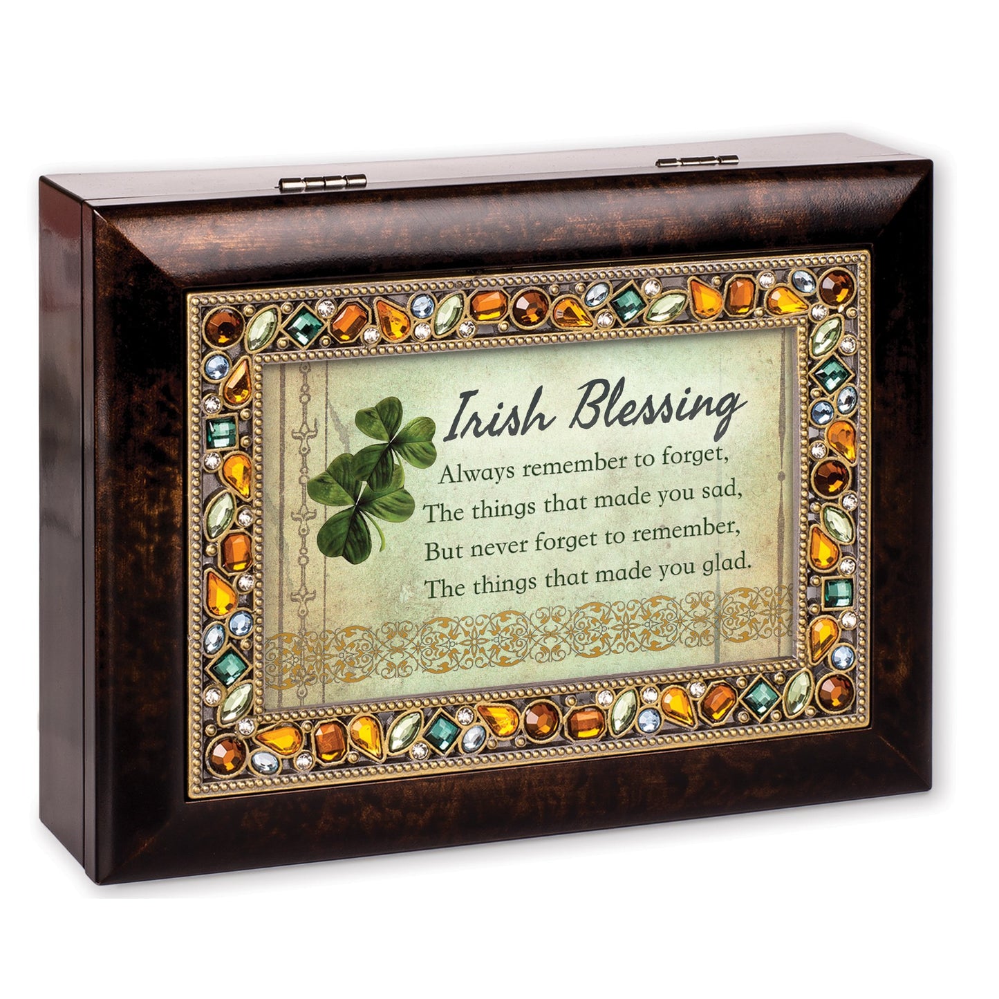 Emerald Faux Jewel IRISH BLESSING 6x4 Resin Music Box: When Irish Eyes Are Smiling Q-GM14515
