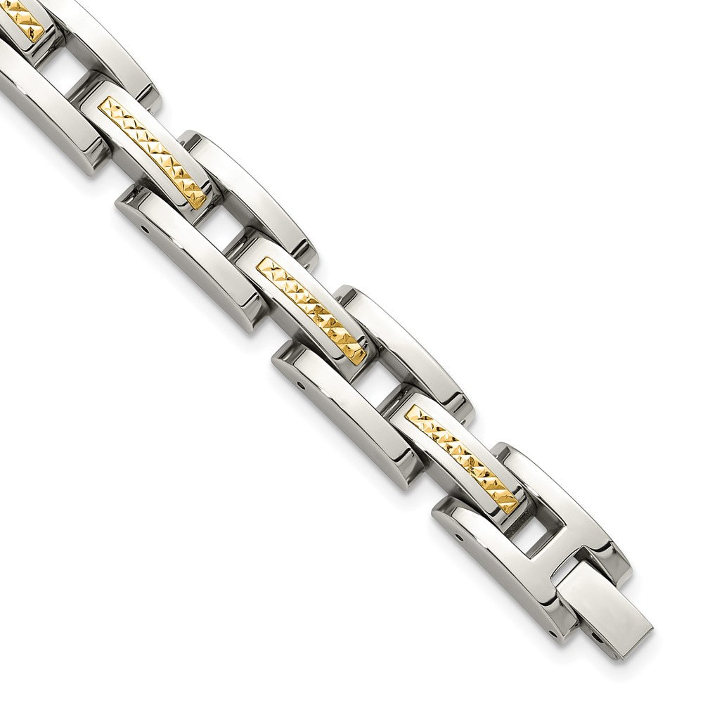 Chisel Stainless Steel Polished with Diamond-cut 14K Gold Accent 9 inch Link Bracelet 9 inches