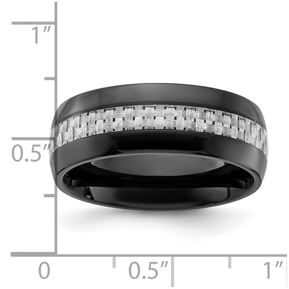 Stainless Steel Polished Black IP-plated with Carbon Fiber Inlay 8mm Band Size - 11