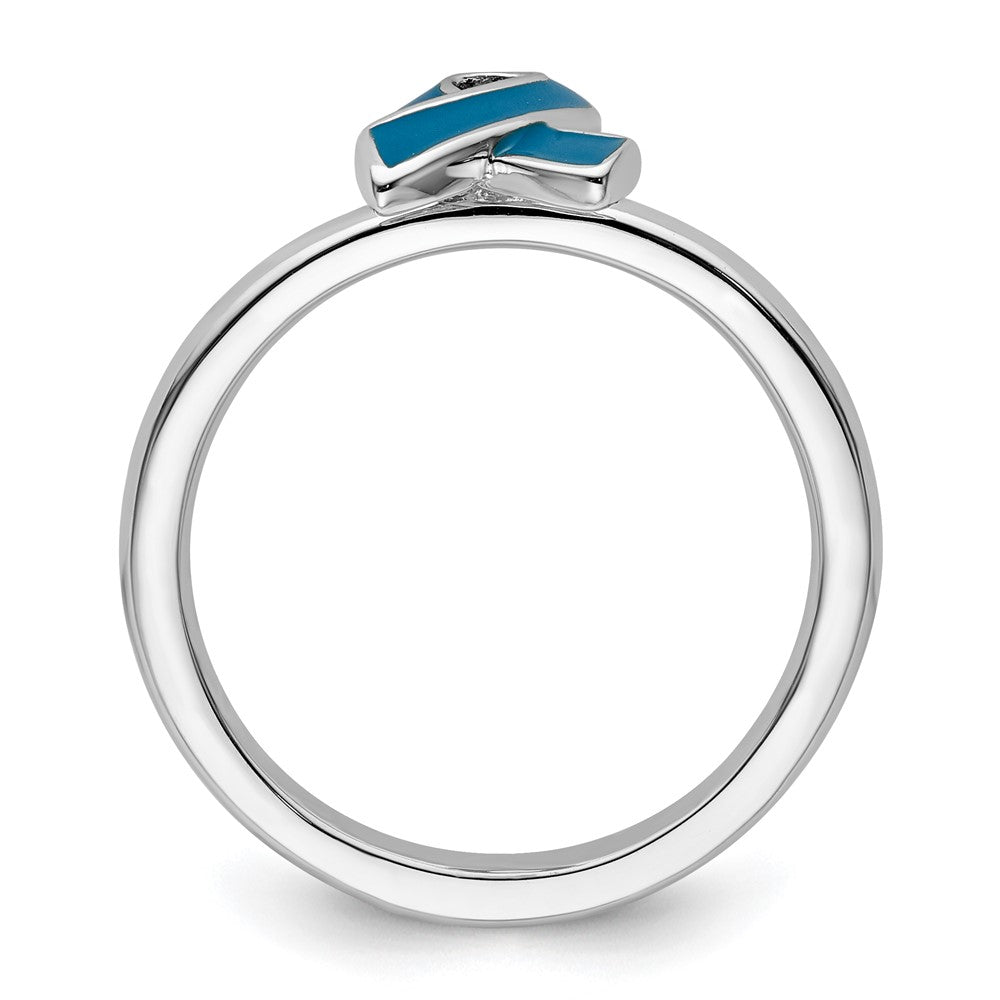 Sterling Silver Stackable Expressions Blue Enameled Awareness Ribbon Ring Size -5