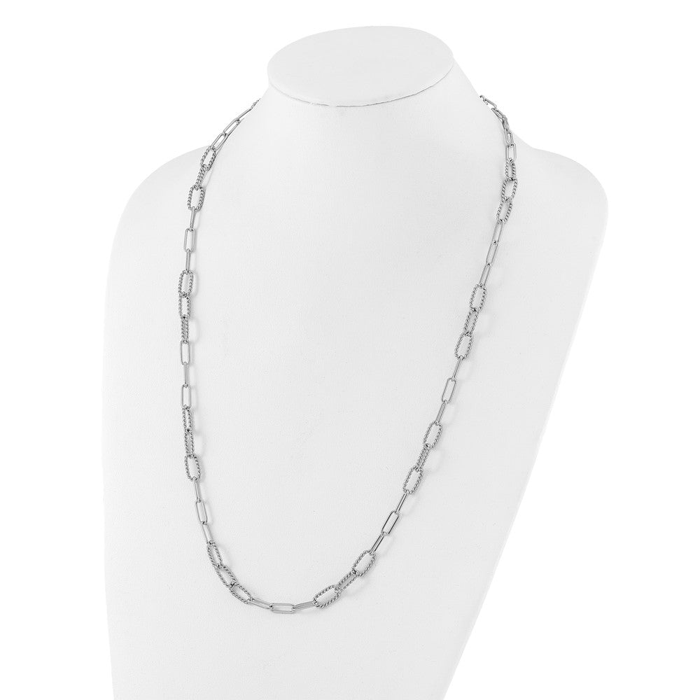 Sterling Silver RH-plated Polished/Textured Fancy Link Necklace