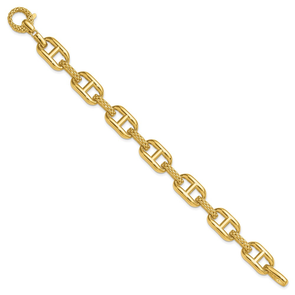 14K Polished and Textured Fancy Link Bracelet 7.5  inches