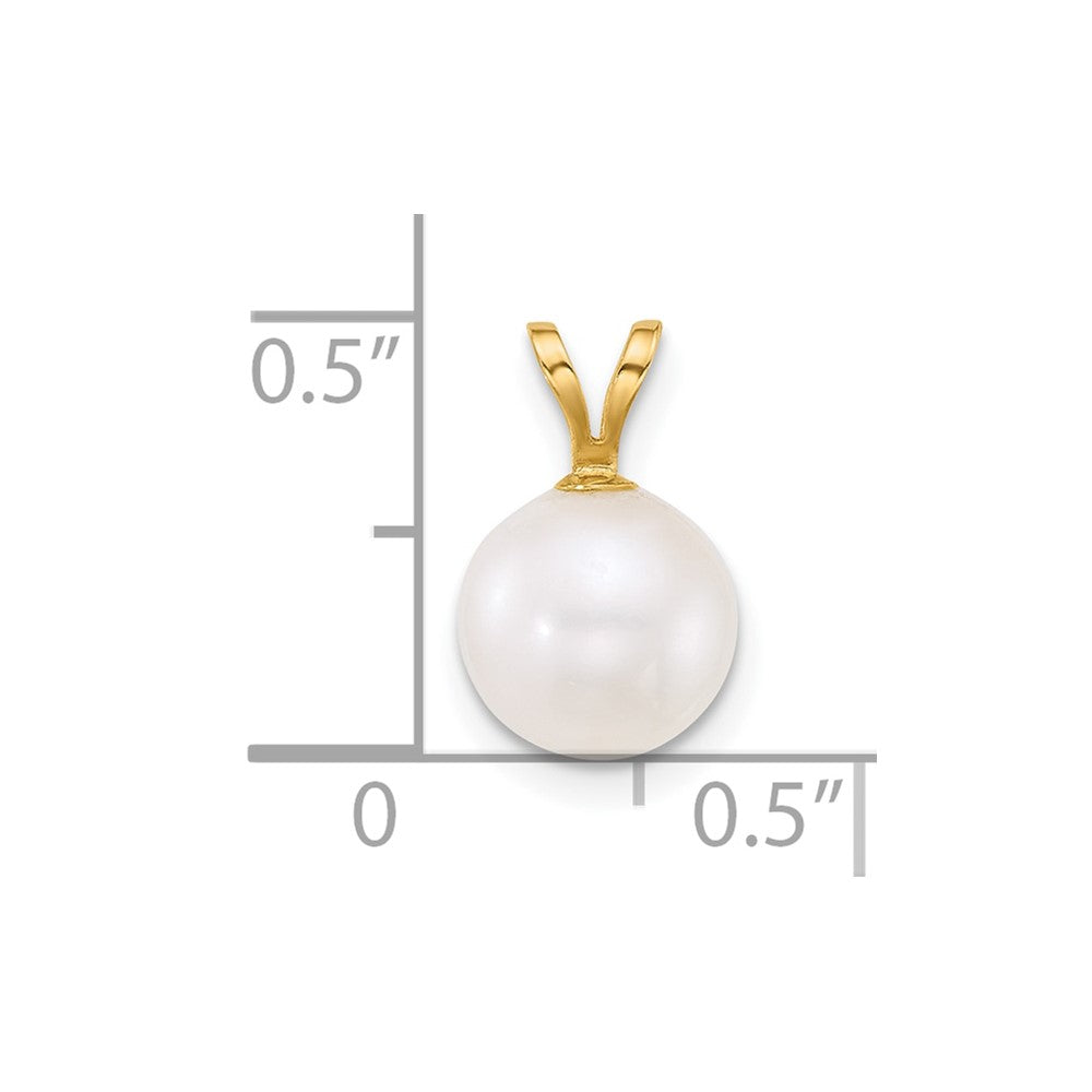 10k Polished 8-9mm Round White Freshwater Cultured Pearl Pendant