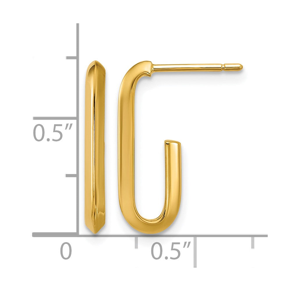14K Gold Polished Knife Edge Oval Post J-Hoop Earrings