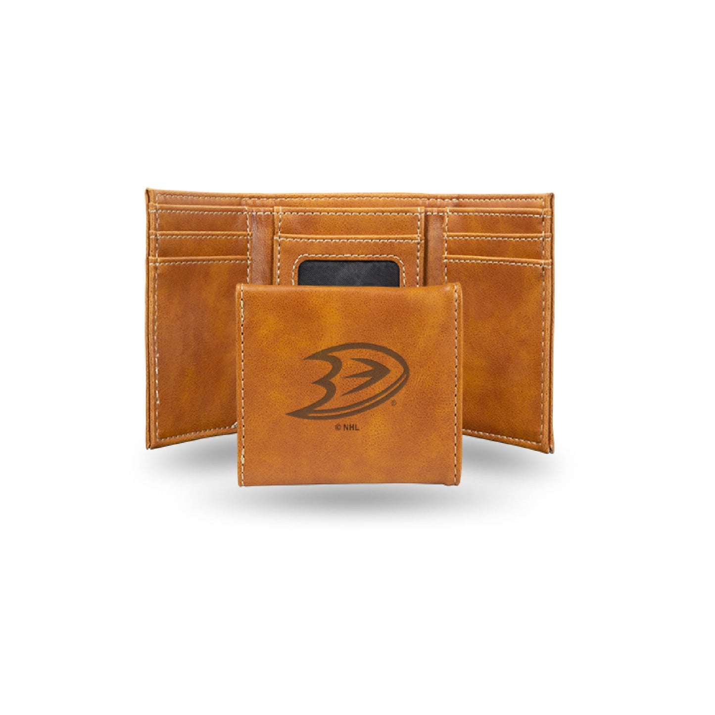 Hockey Rico Industries Anaheim Ducks Brown Laser Engraved Trifold Laser Engraved Tri-Fold Wallet - Men's Accessory