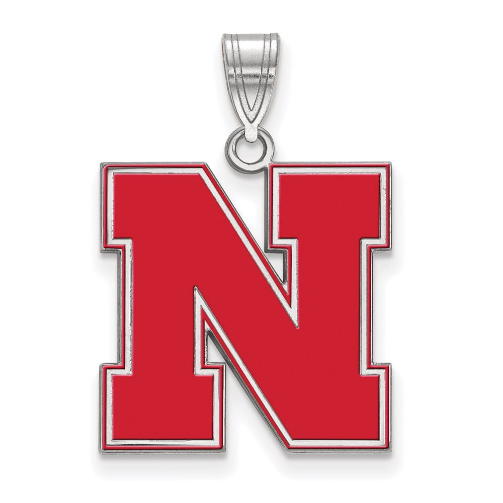 Sterling Silver Rhodium-plated LogoArt University of Nebraska Letter N Large Enameled Pendant Q-SS092UNE
