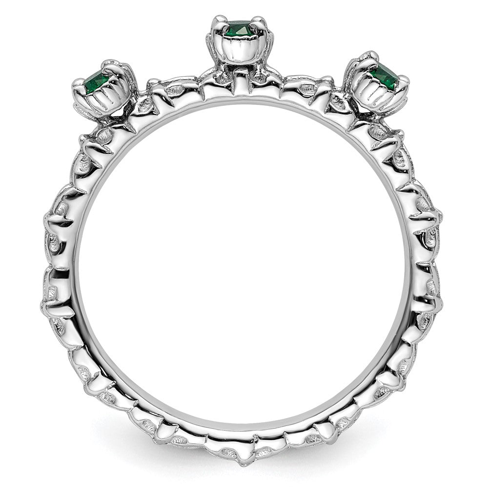 Sterling Silver Stackable Expressions Created Emerald Three Stone Ring Size -10