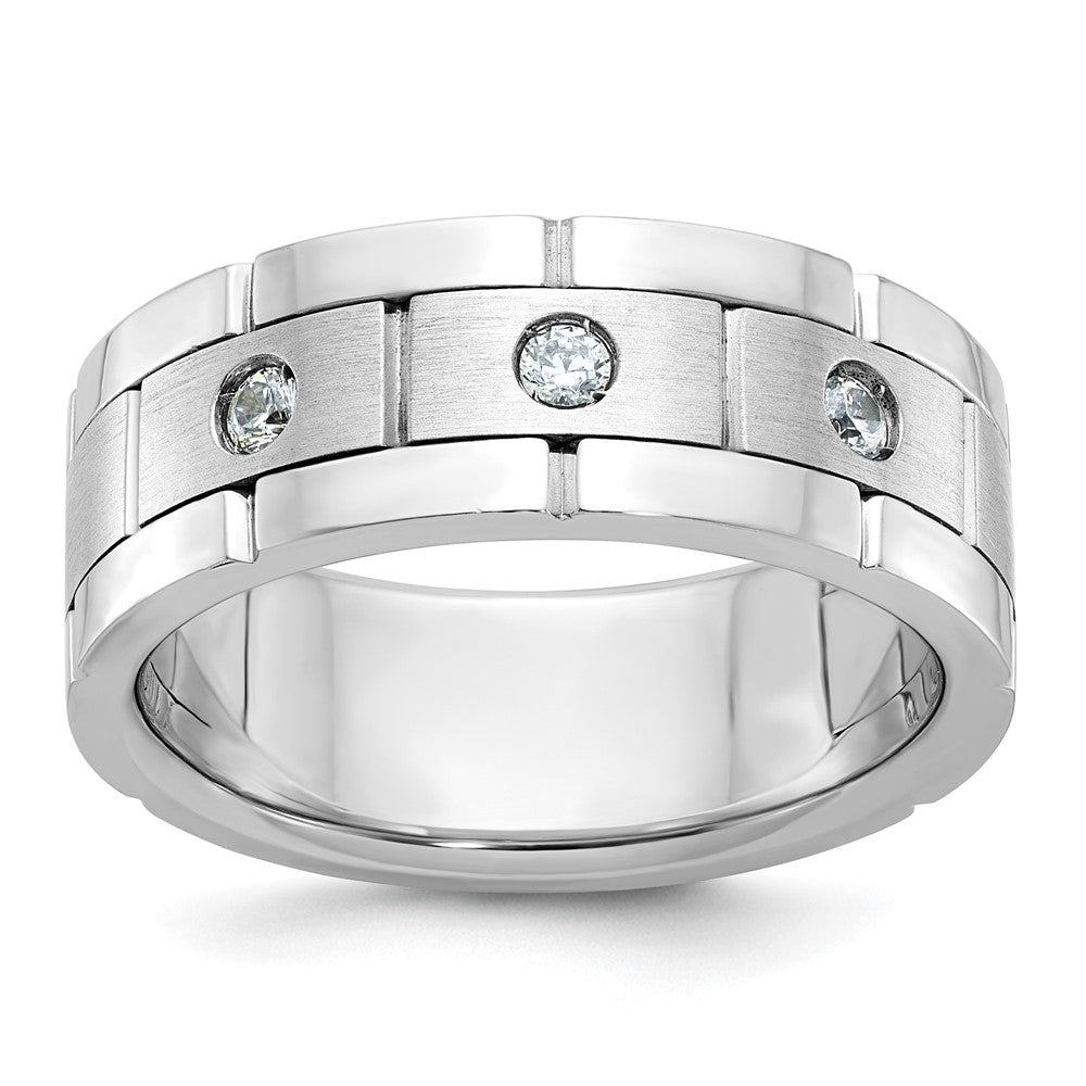 IBGoodman 14k White Gold Three Stone Polished Satin and Grooved Men's Ring Mounting