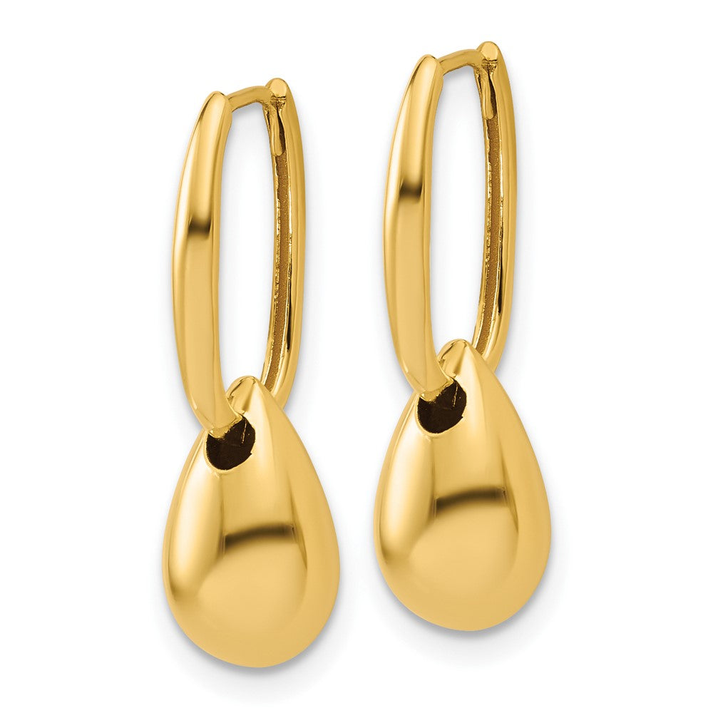 14K Gold Polished Oval with Bead Hinged Hoop Earrings