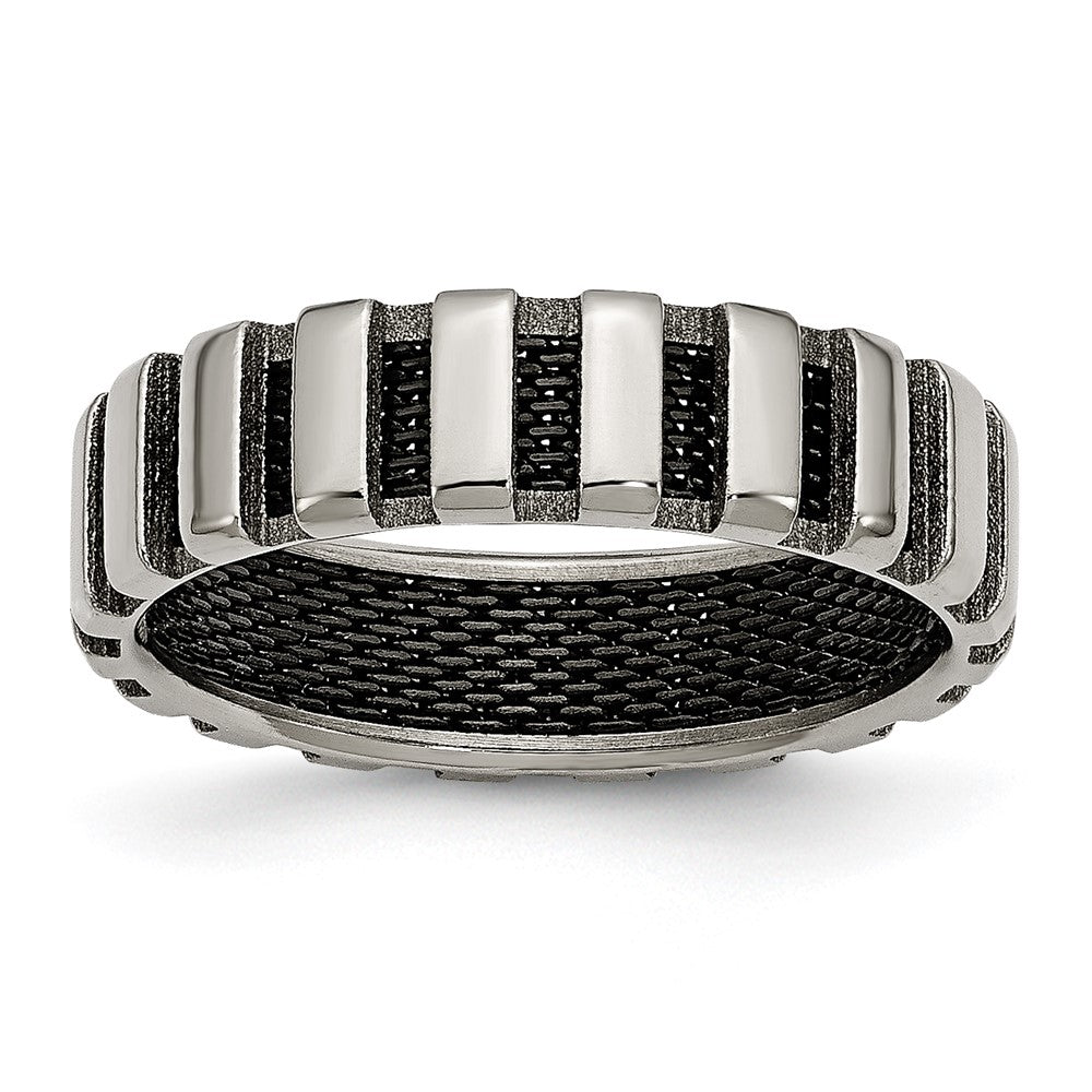 Titanium Polished w/Black IP-plated Wire 6mm Band Size - 12