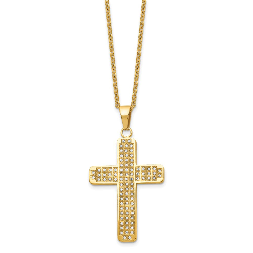 Stainless Steel Polished Yellow IP-plated w/CZ Cross 22in Necklace