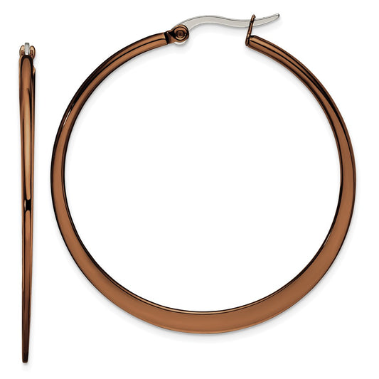 Stainless Steel Polished Brown IP-plated 43mm Diameter Hoop Earrings