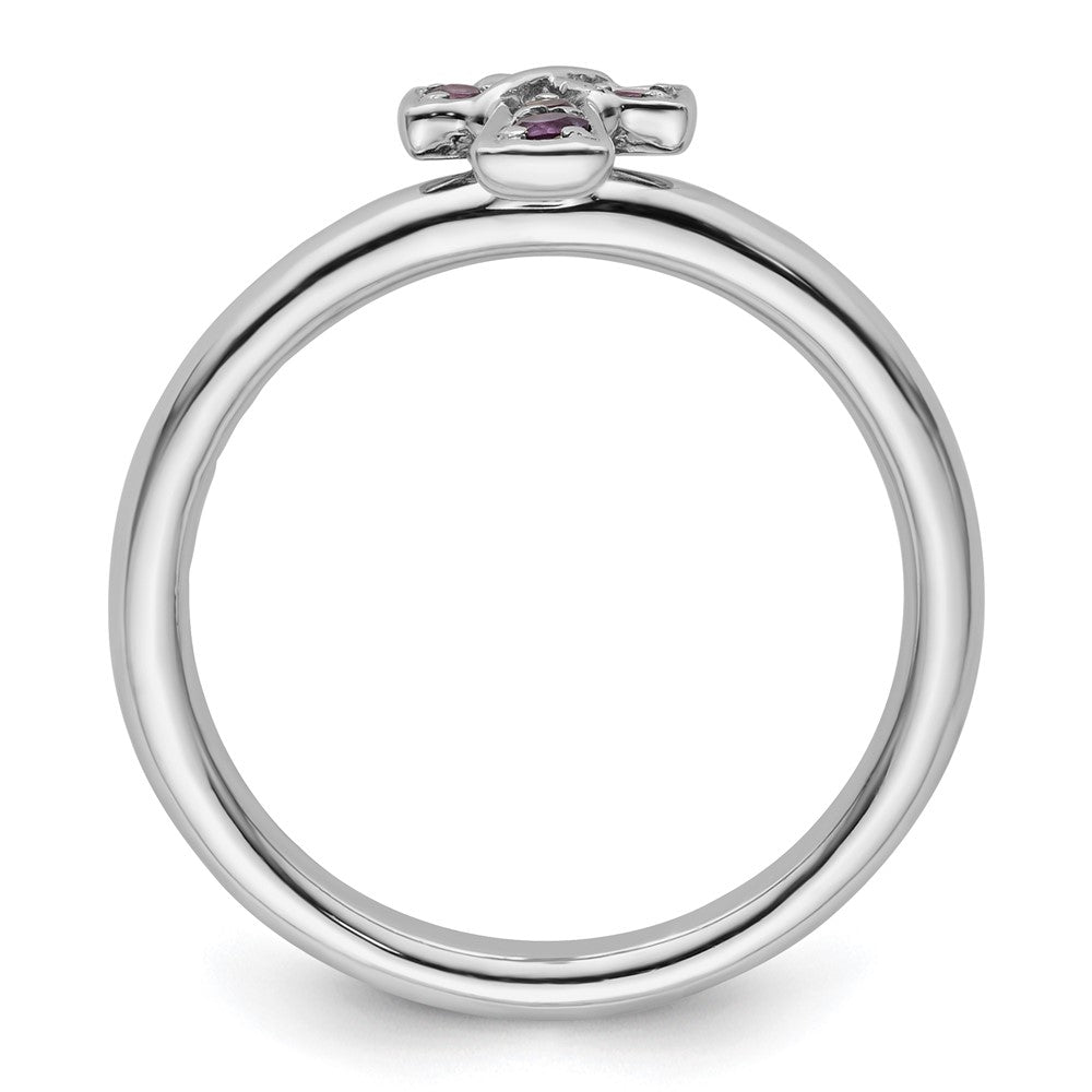 Sterling Silver Stackable Expressions Rhodium Amethyst Cross Ring Size -5